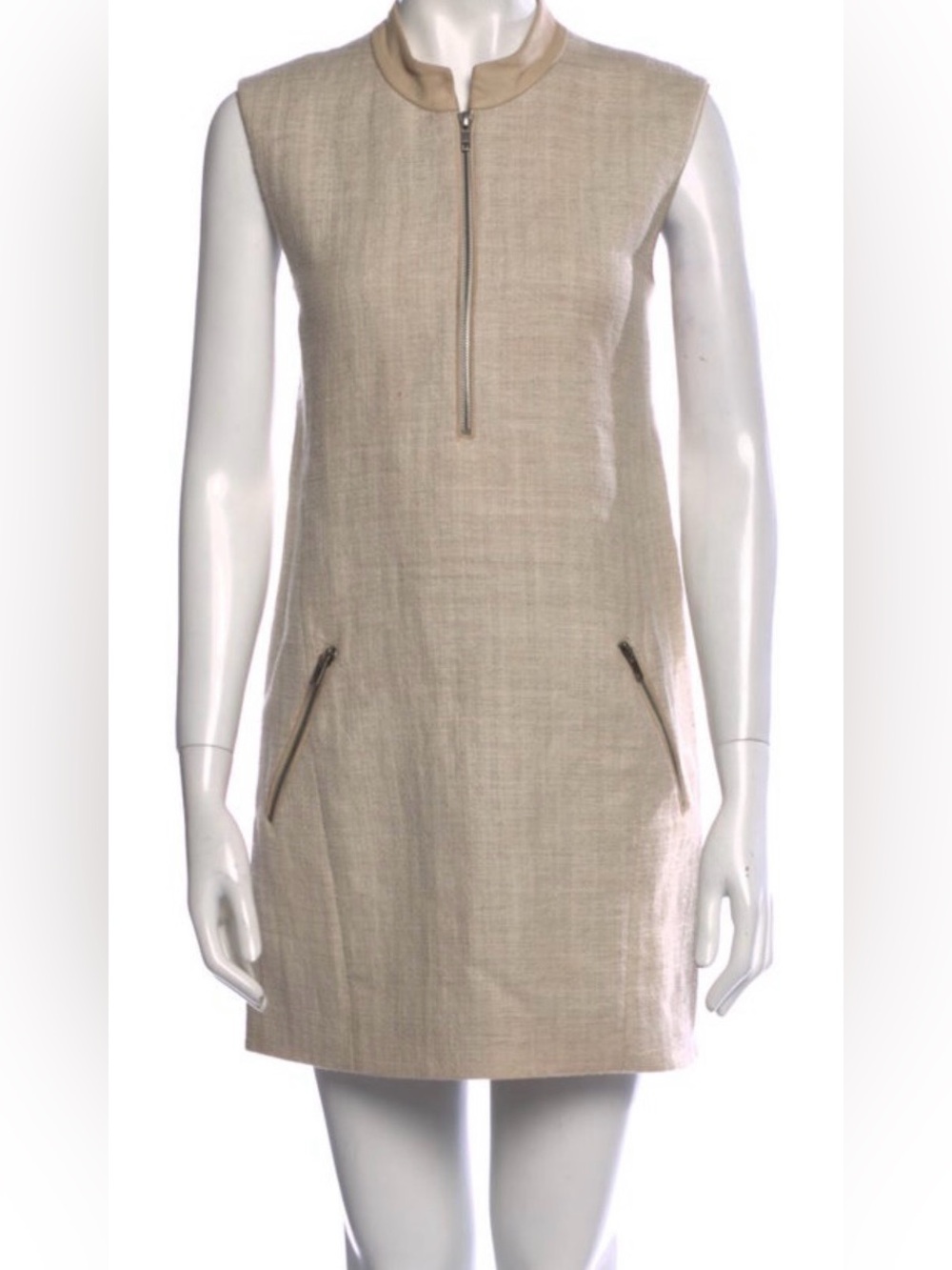 Theory Beige Sleeveless Shift Dress with Front Zip